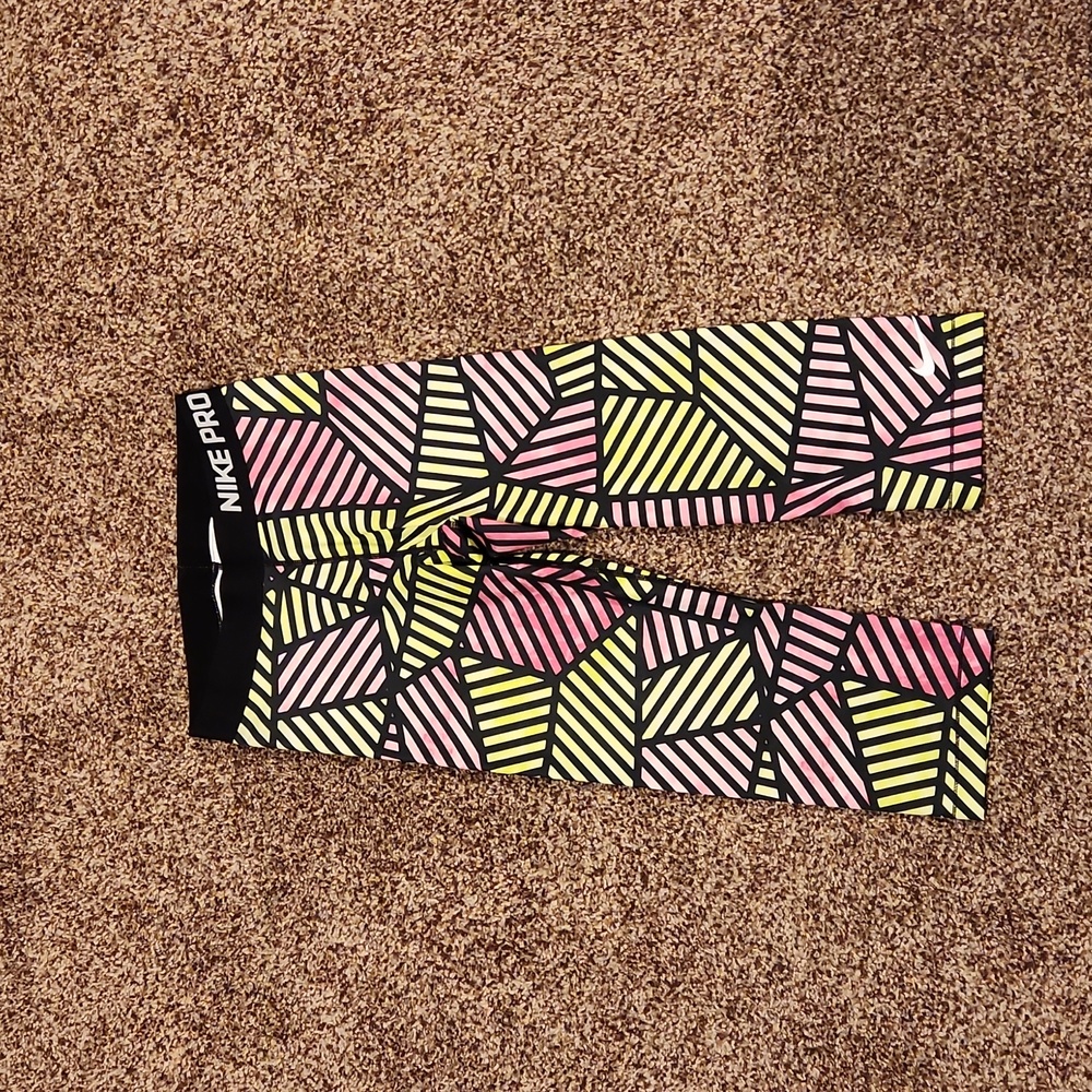 Nike Dri-Fit Pro Fade Printed Training Capri Black Pink Yellow 658365-612 Size M
